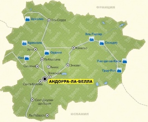 Карта Андорры с основными горнолыжными курортами