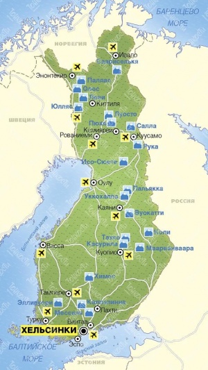 Карта горнолыжных курортов Финляндии
