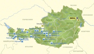 Горнолыжные курорты на карте Австрии